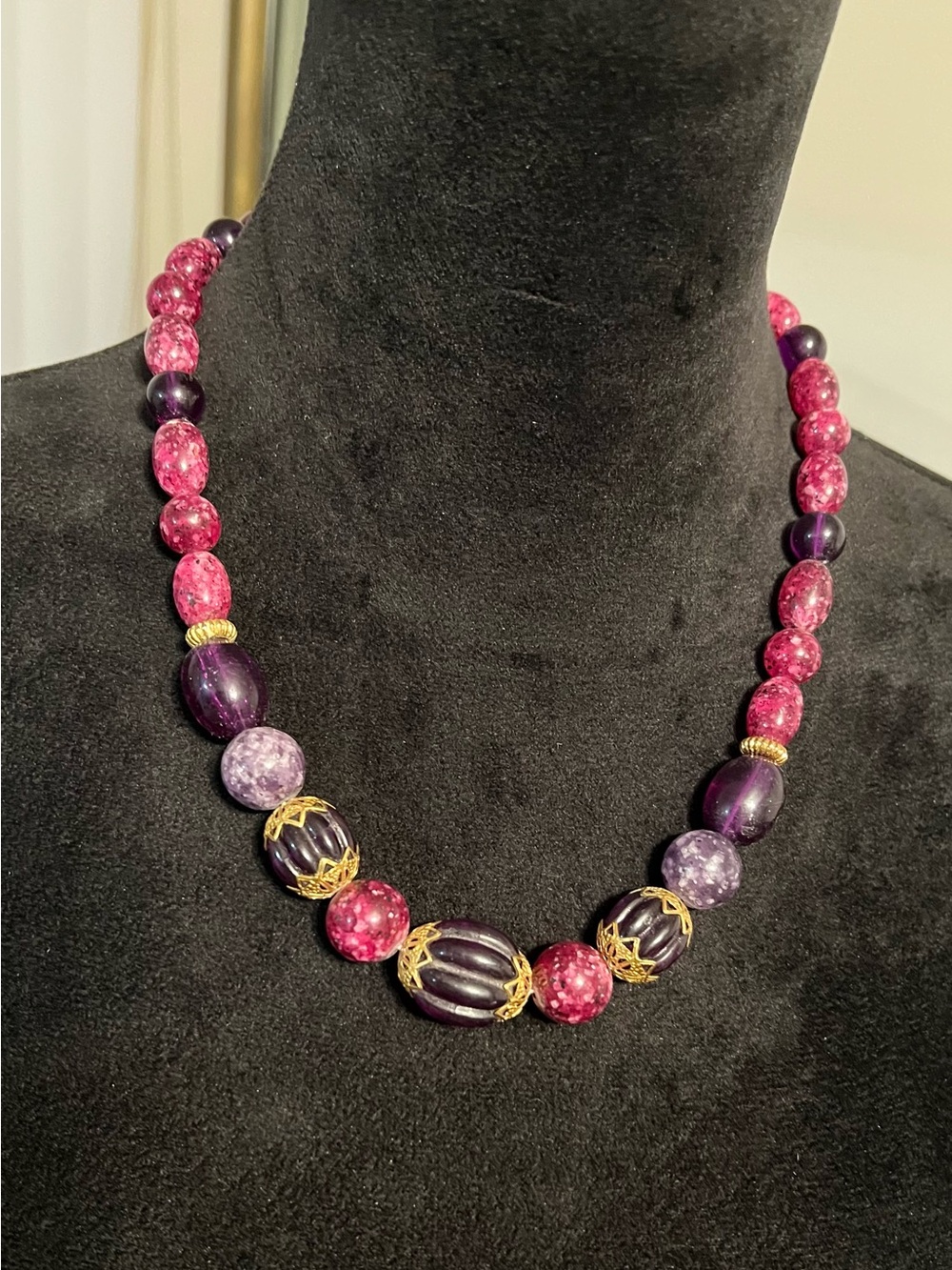 Handcrafted Pink & Purple Beaded Necklace